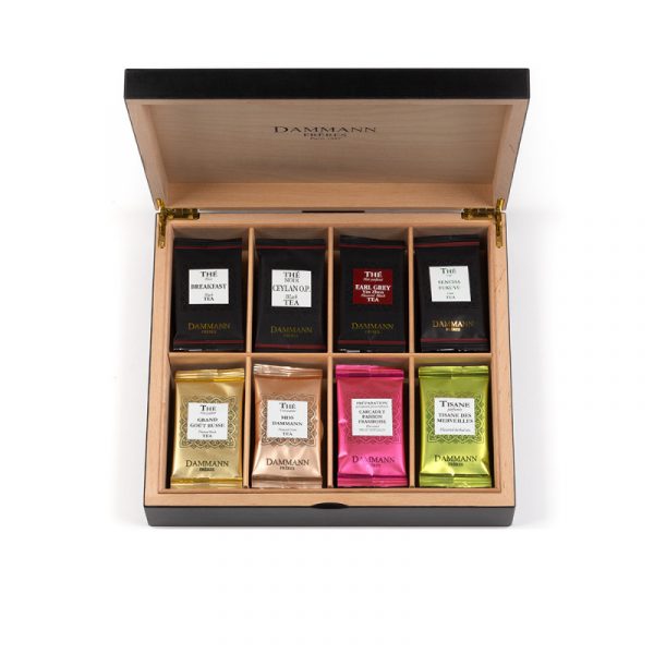 DAMMANN, Coffret noir en bois de 48 sachets suremballés de thés et infusions