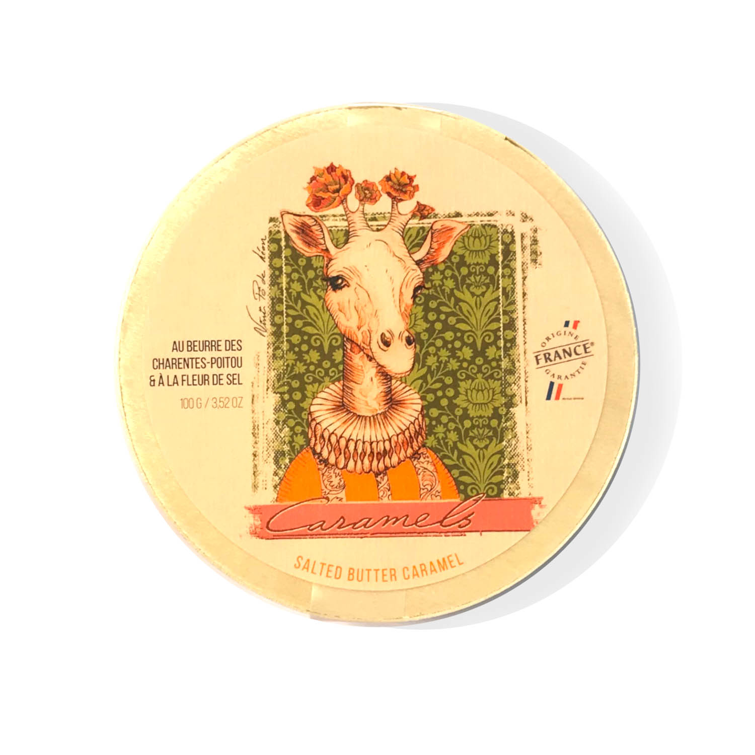 Caramels à la fleur de sel, Girafine, boite en bois de 50g