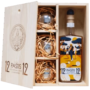 PASTIS 12/12 Coffret Pétanquecoffret avec 3 boules de pétanque + bouteille pastis 12/12