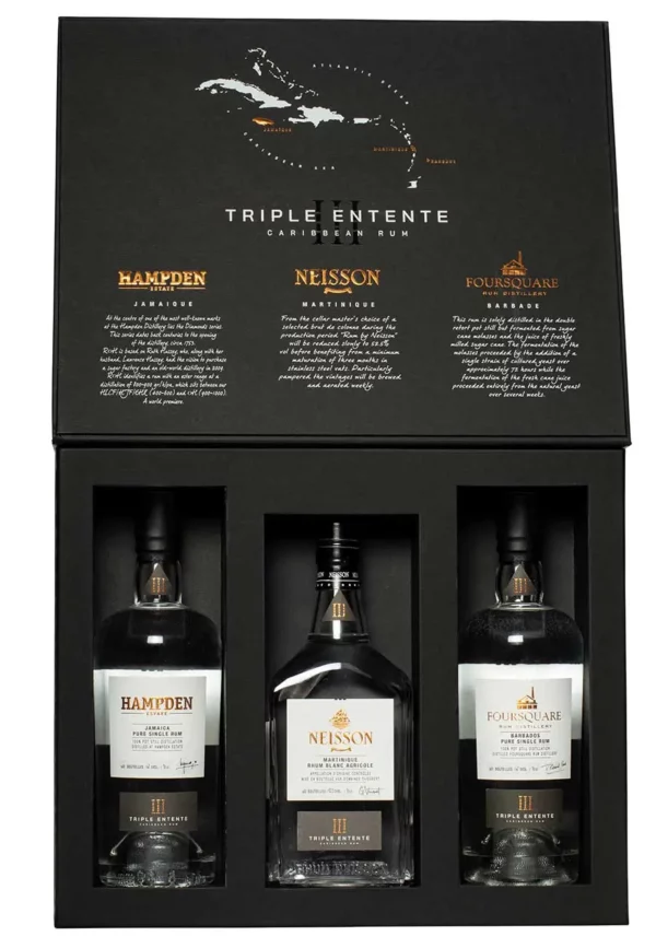 coffret ouvert triple entente rhums blancs