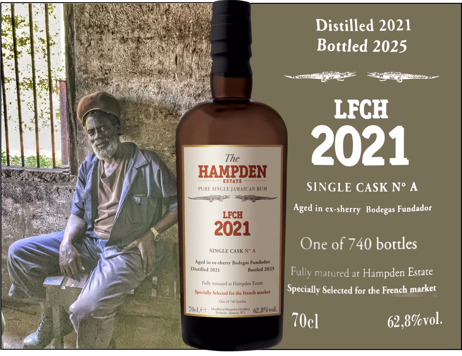 Hampden 2021 LFCH Fundador Single Cask #A – Rhum jamaïcain brut de fût – Vieilli en fût de Sherry Fundador.